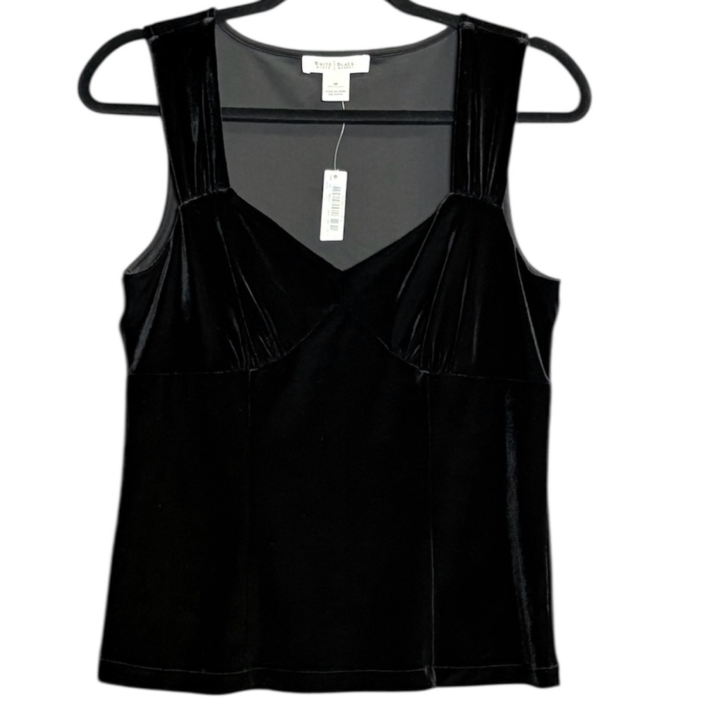 White House Black Market M Sleeveless Top Black Velour Corset Seam Bodice NWT